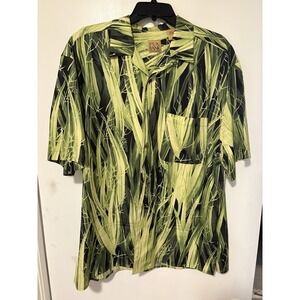 Jos A Bank Mens 100% Silk Hawaiian Shirt XL Green Floral Tropical Camp Shirt